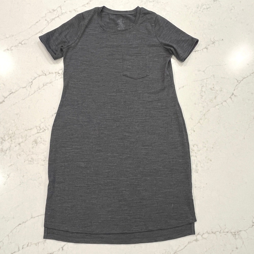 Woolx Lexie T-Shirt Dress XS Dark Grey Merino Wool Blend Pocket Short Sleeve‎